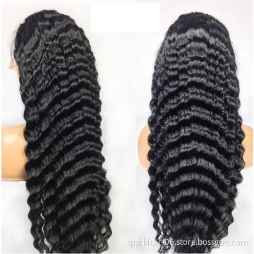 Wholesale Loose Deep Wave Natural Black Transparent Lace Wigs 100% Human Hair Wigs Lace Frontal For Woman